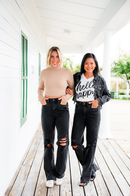 Judy Blue Straight Obsessed High Rise Black Rigid Magic 90's Distressed Straight Leg Jeans