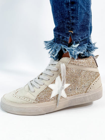 Shu Shop Gold Glitter with White Star Detail Hi-Top Sneakers