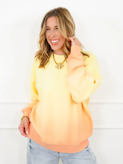 Plus/Reg Dip Dyed Corded Long Sleeve Pullover Top