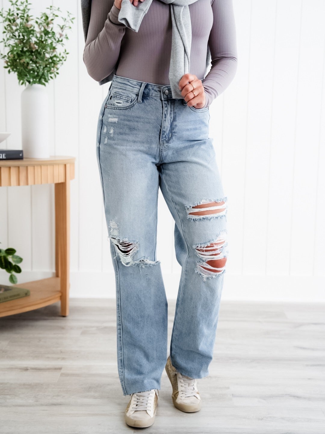 Judy Blue Cruel Summer High Rise Rigid 90s Destroyed Straight Leg Jeans
