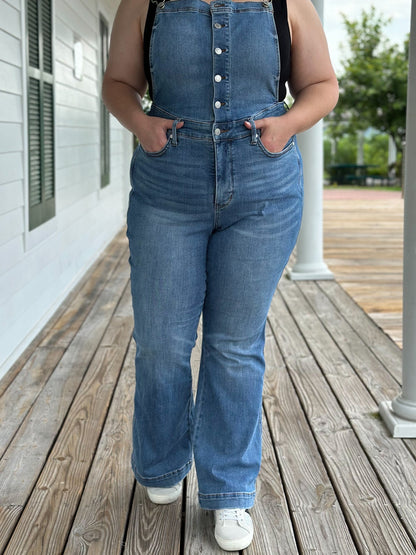 Judy Blue High Rise Control Top Non Distressed Flare Overall