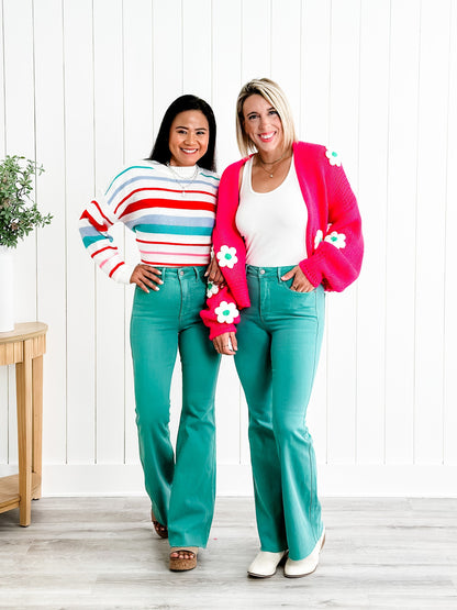 Judy Blue Breakfast at Tiffany's Topaz High Rise Tummy Control Flare Jeans
