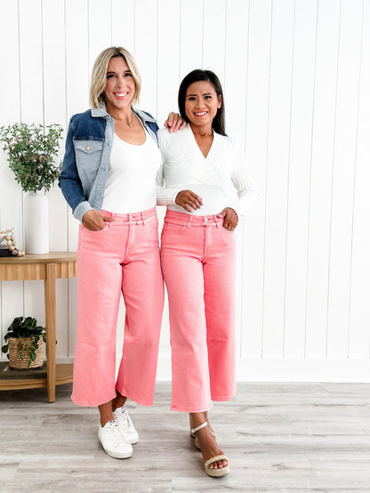 Vervet High Rise Blush Wide Leg Jeans With Belt