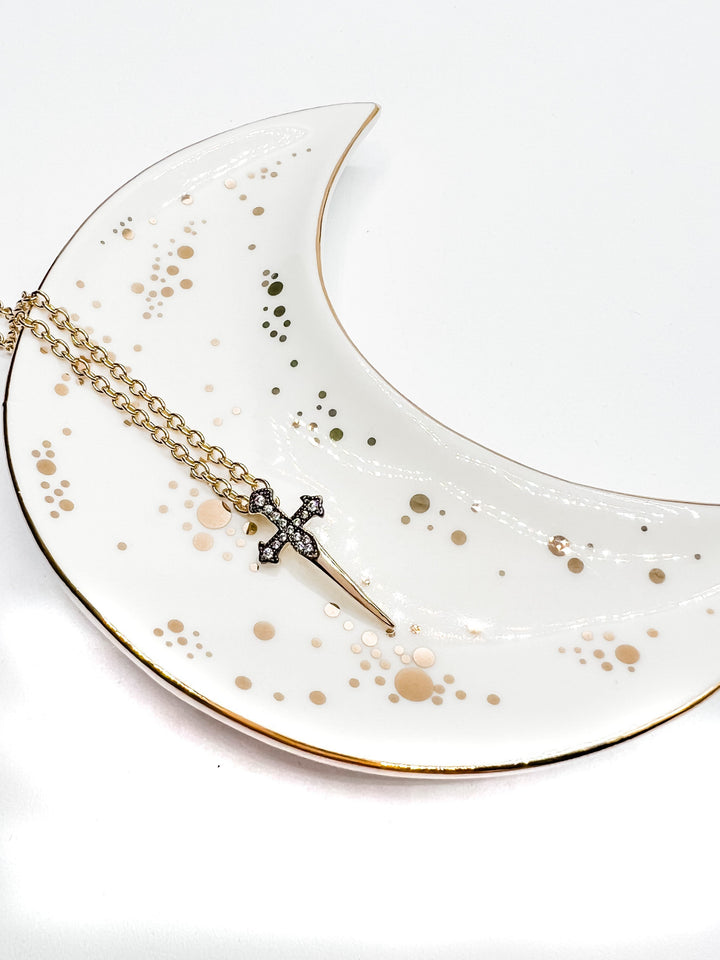 Love, Poppy Spike Black Crystal Cross Necklace