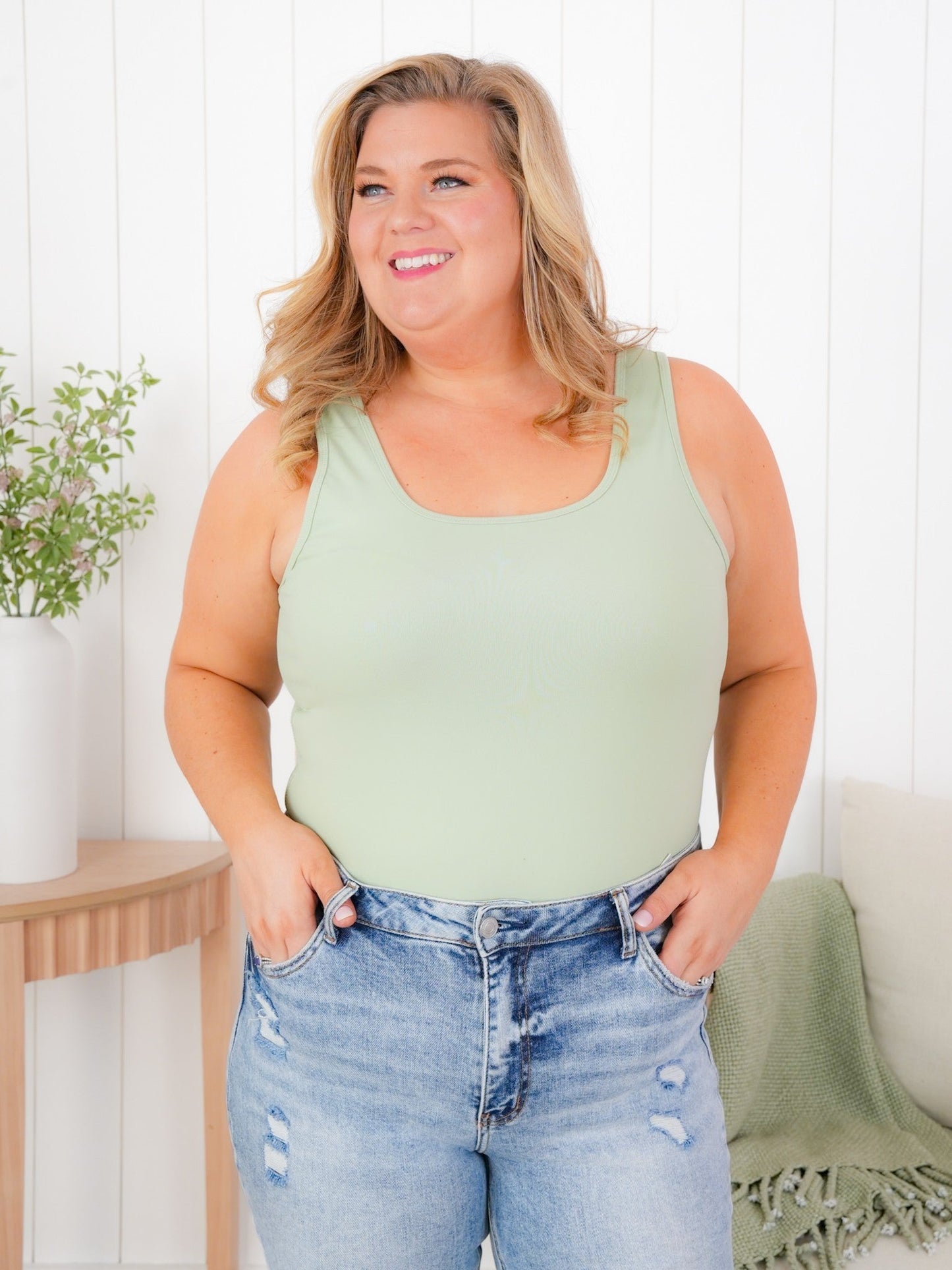 Plus/Reg Sleeveless Square Neck Bodysuit (Multiple Colors)