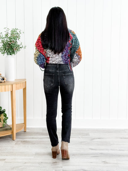 Risen Black Mid Rise Button Fly Relaxed Fit Skinny Jeans