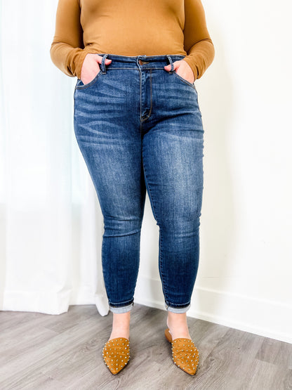 Judy Blue  8 Days A Week  Medium Wash Mid Rise Skinny jeans with Handsanding
