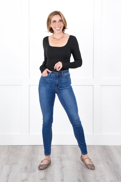 Solid Long Sleeve Square Neck Bodysuit (Multiple Colors)