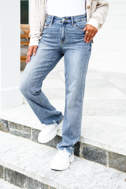 Judy Blue High Rise Medium Wash Distressed Straight Leg Jeans