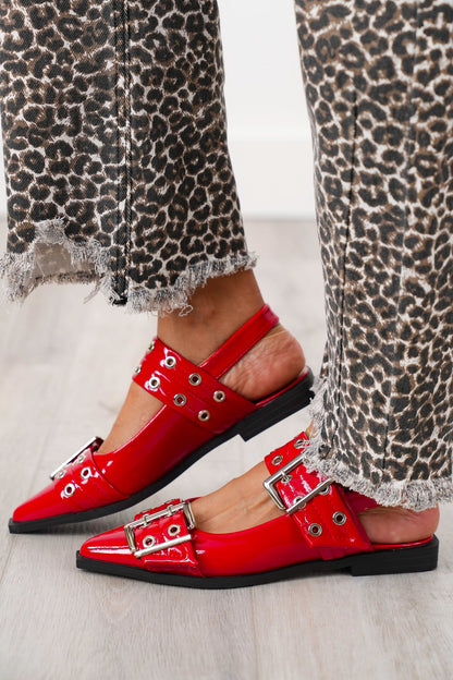 Glossy Sling Flats with Studded Adjustable Straps