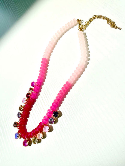 Color-Gradient Crystal Beaded Statement Necklace - Freckled Poppy