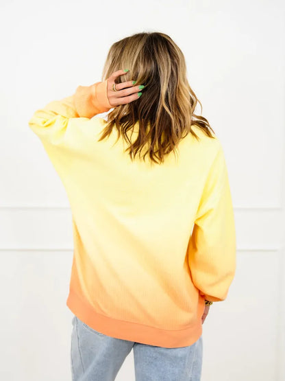 Plus/Reg Dip Dyed Corded Long Sleeve Pullover Top