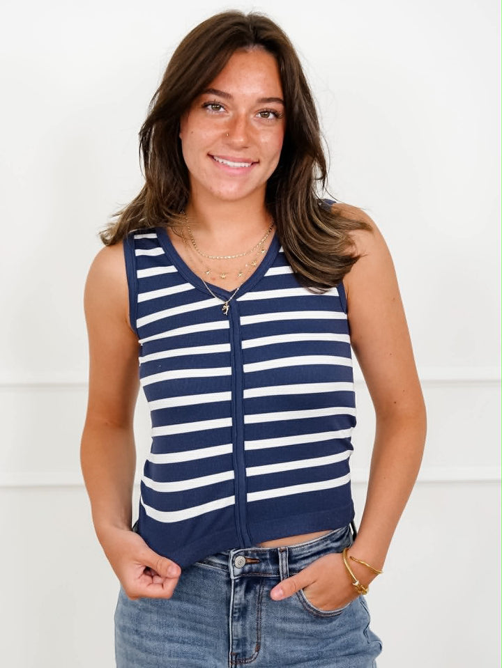 Door Buster! Stripe Sleeveless V Neck Top
