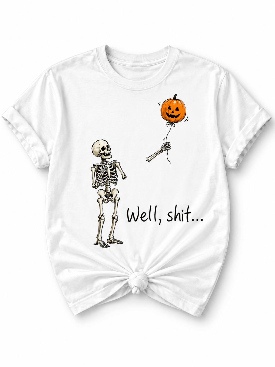 Plus/Reg Short Sleeve Skeleton Balloon Halloween Graphic Tee - Freckled Poppy