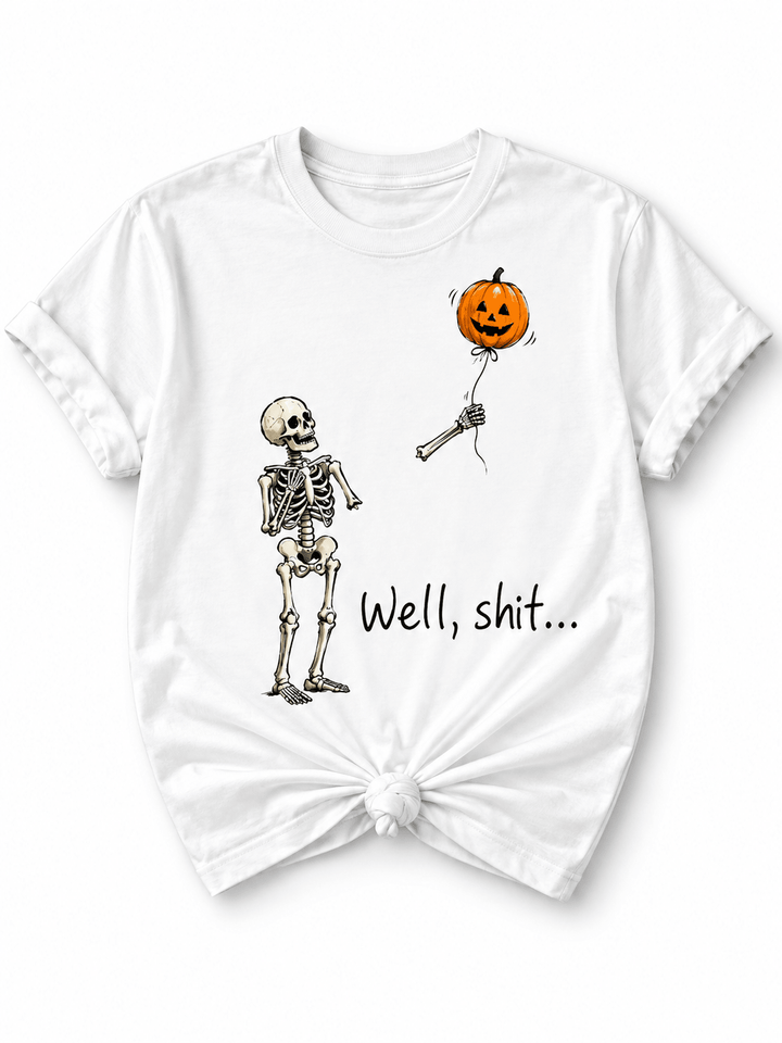 Plus/Reg Short Sleeve Skeleton Balloon Halloween Graphic Tee - Freckled Poppy