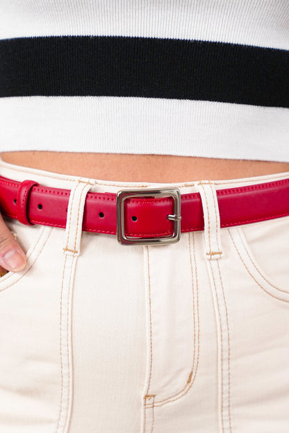 Classic Leather Belt with Square Buckle