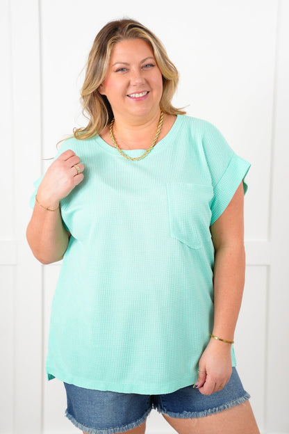 Door Buster! Plus/Reg Waffle Knit Short Dolman Sleeve Round Neck Top