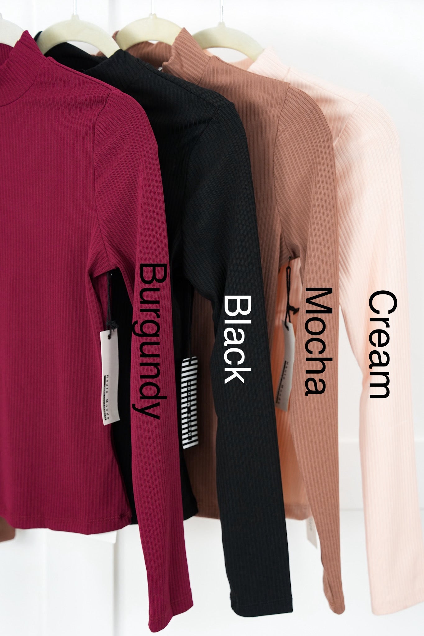 Solid Ribbed Knit Long Sleeve Mock Neck Top