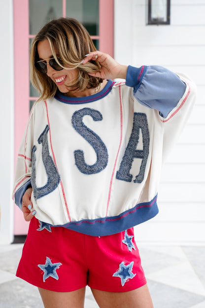 Long Sleeve "USA" Patchwork Detail
