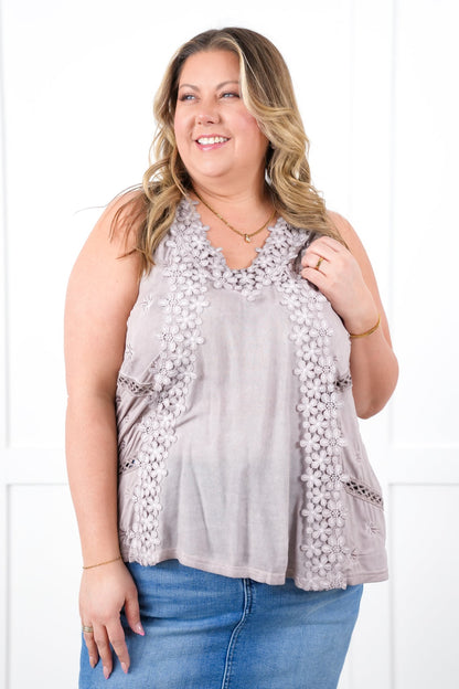 Restocks! POL Sleeveless Tank Top with Floral Embroidery Detail