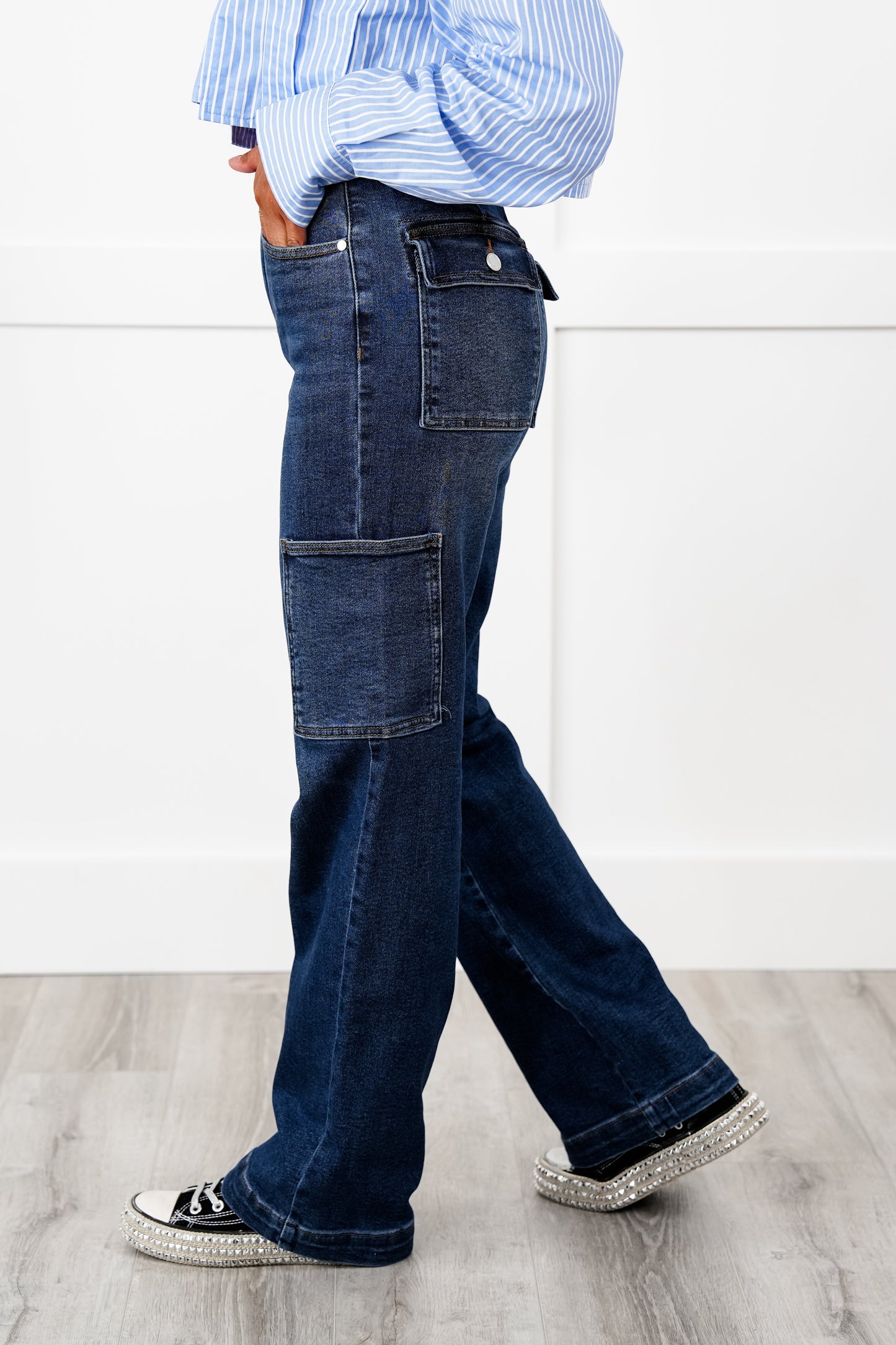 Judy Blue Hot Mess High Rise Dark Wash Cargo Wide Leg Jeans