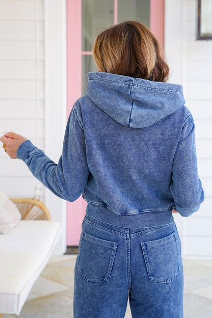Plus/Reg Mineral Wash Long Sleeve Zip-Up Hooded Jacket