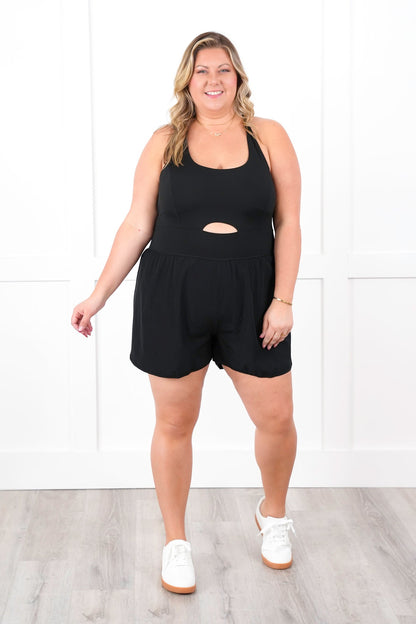 Black Sleeveless Active Performance Knit Romper