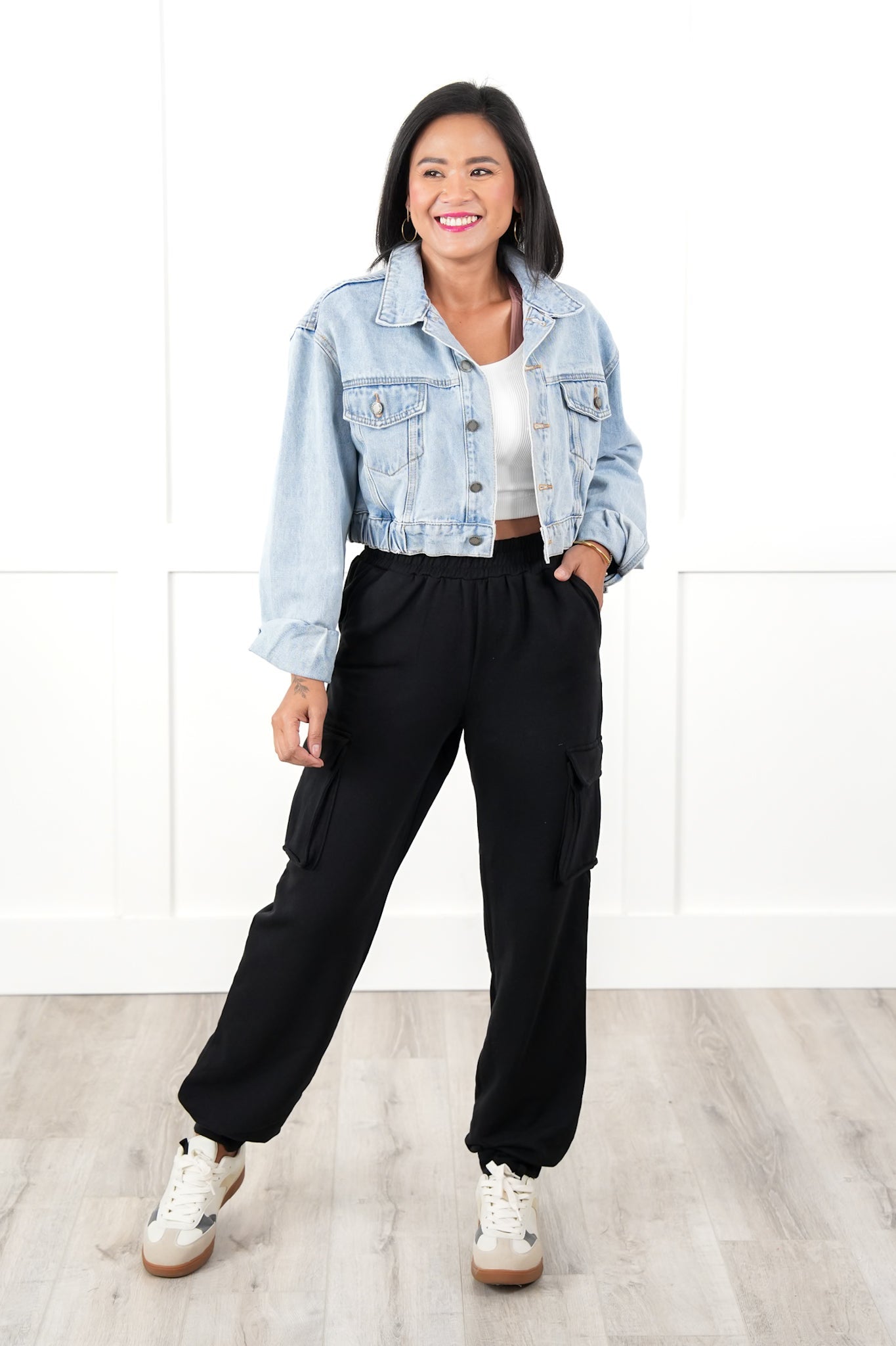 Mid Rise Elastic Waist Cargo Jogger Pants