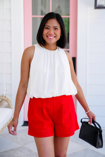 Restock! Linen Blend Sleeveless Bubble Hem Top