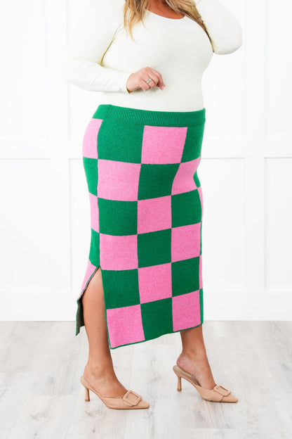 Restock! Plus/Reg Checkered Pencil Midi Sweater Skirt