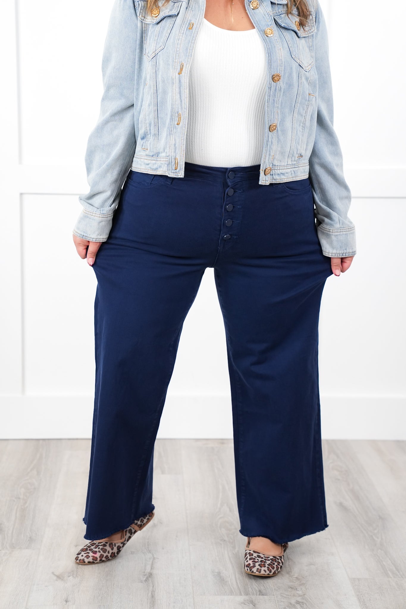 Mica High Rise Navy Wide Leg Cropped Jeans