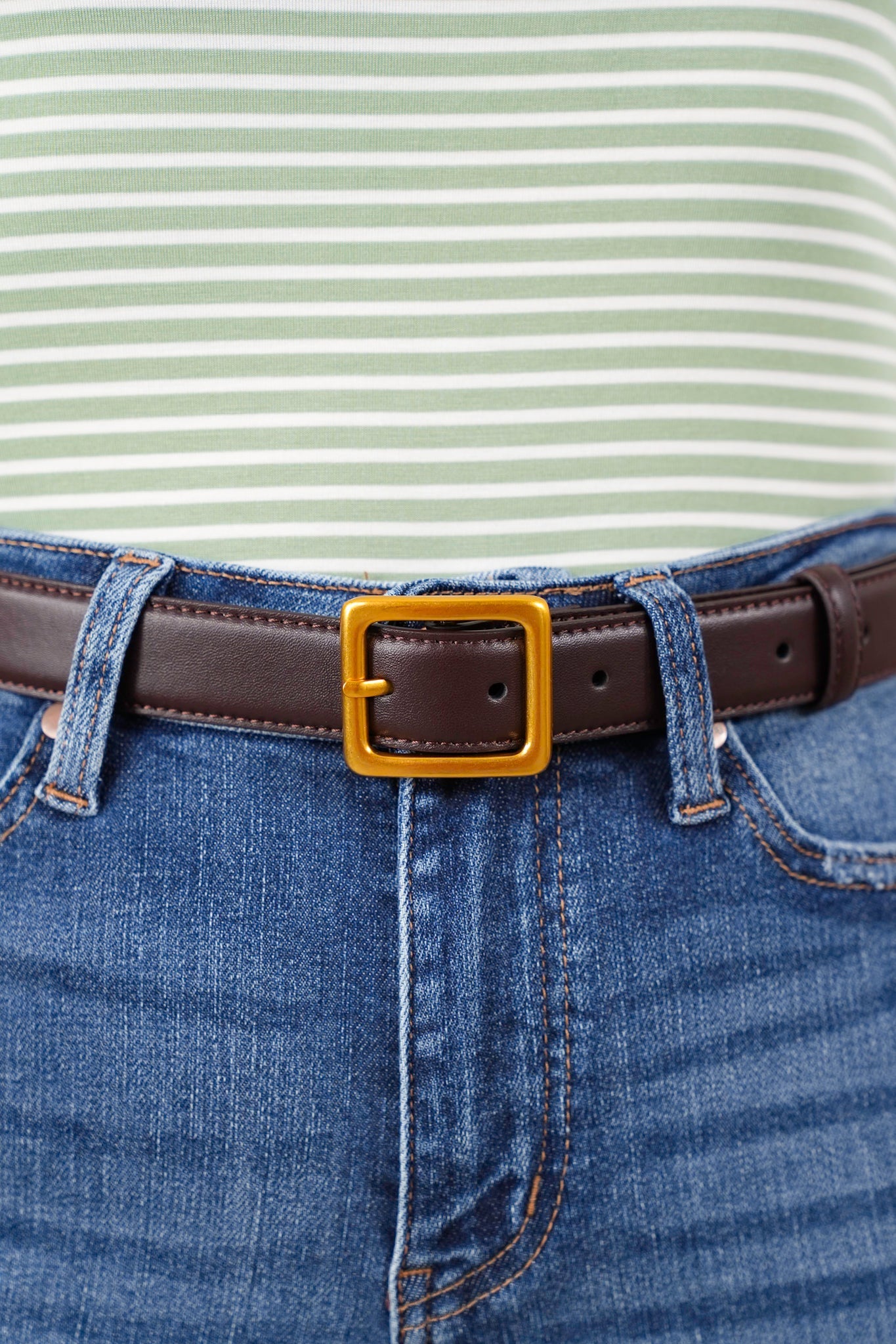 Classic Leather Belt with Square Buckle