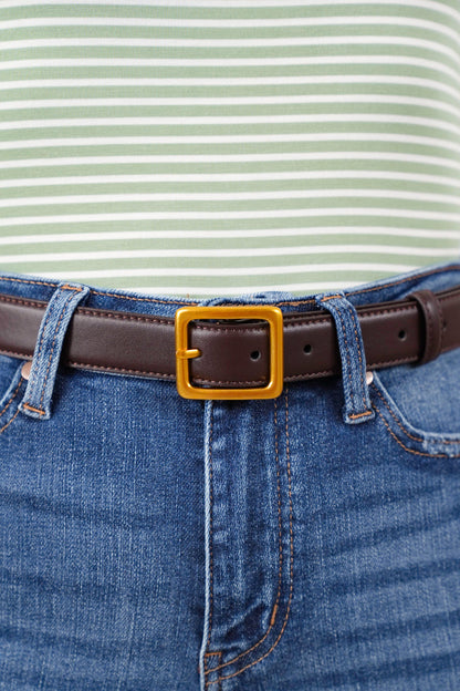 Classic Leather Belt with Square Buckle