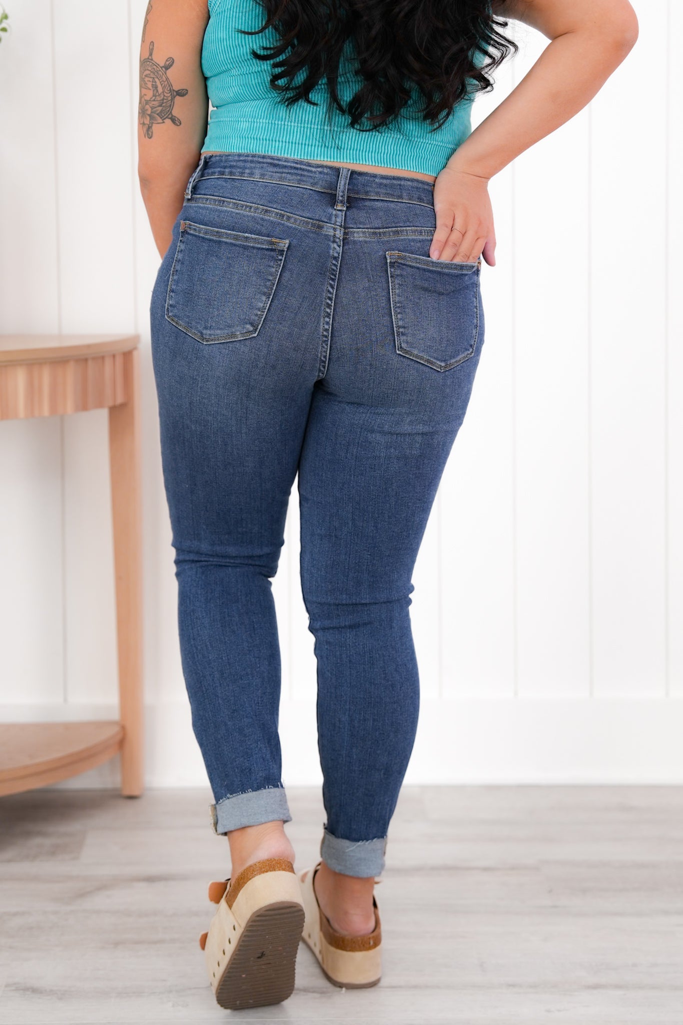 Judy Blue Mid Rise Medium Wash Maternity Raw Hem Skinny Jeans