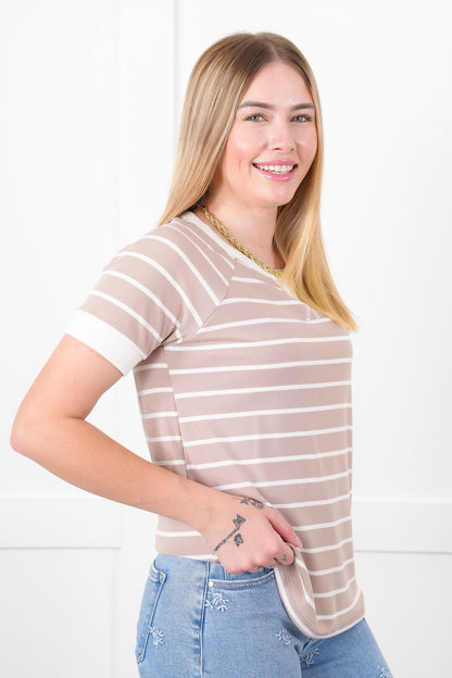 Stripe Short Sleeve Round Neck Top