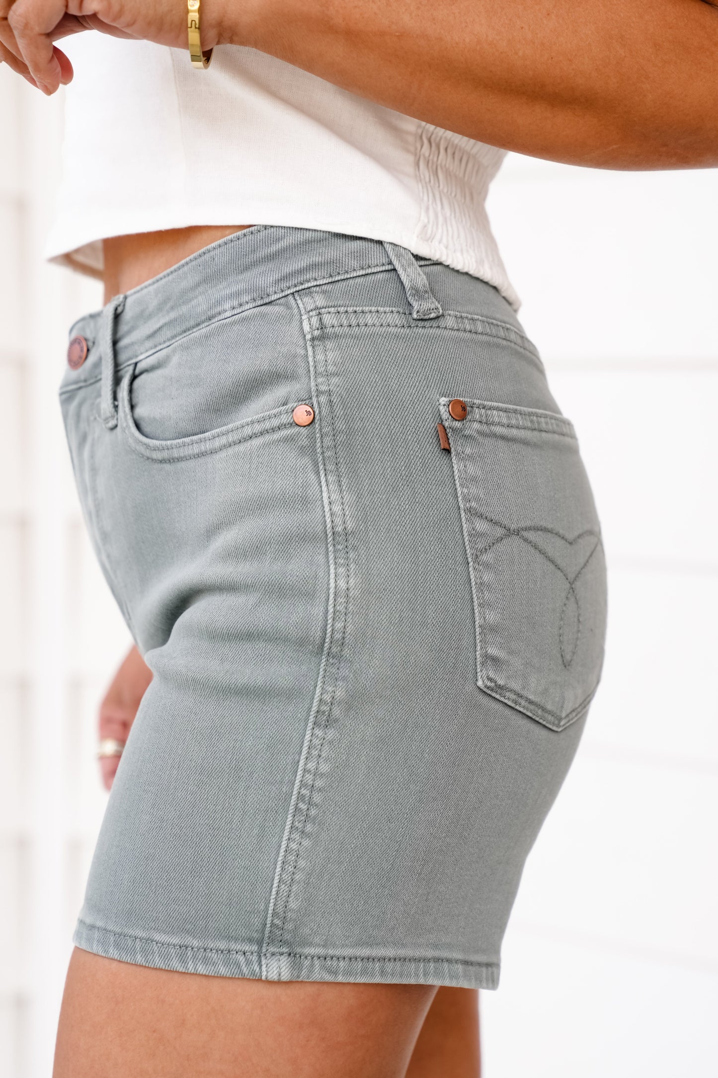Judy Blue Stone Blue Shorts with Back Pocket Embroidery