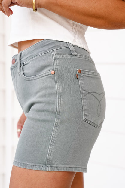 Judy Blue Stone Blue Shorts with Back Pocket Embroidery