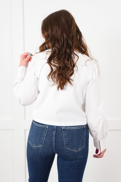 White Peter Pan Collar Long Sleeve Button Down Top