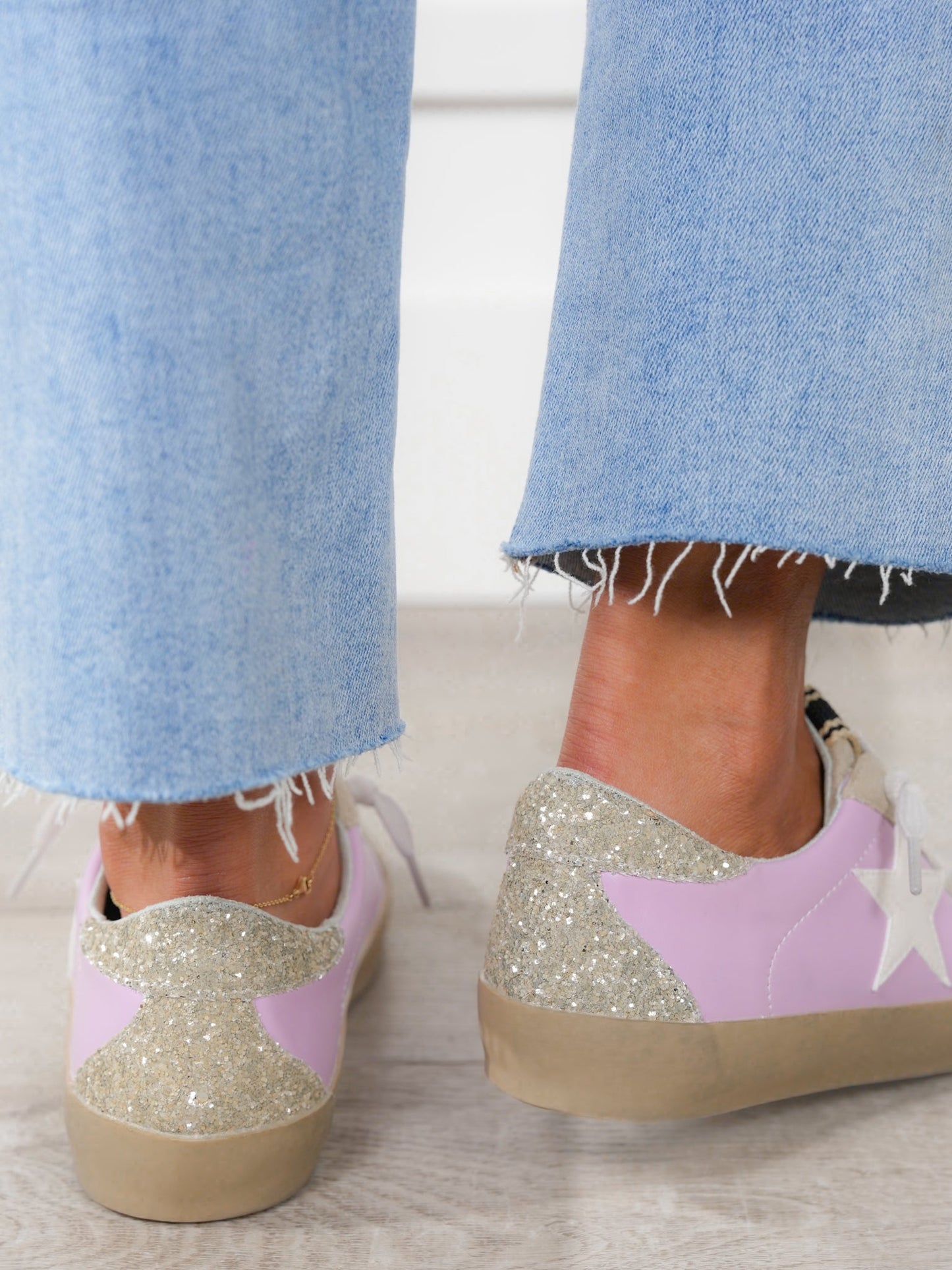 Shu Shop Vegan Leather & Suede Sneakers with Glitter Accent