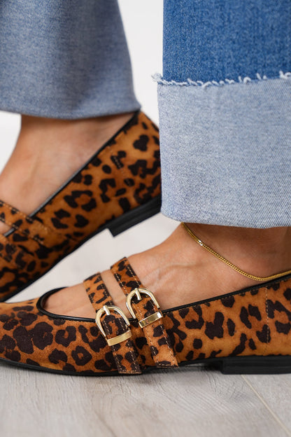 MIA Leopard Flat Sandal with Adjustable Buckle Straps