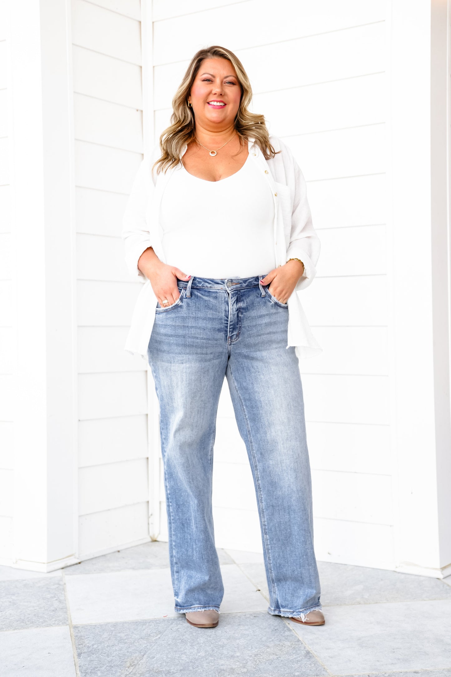 Lovervet Mid Rise Medium Wash Tummy Control Dad Jean