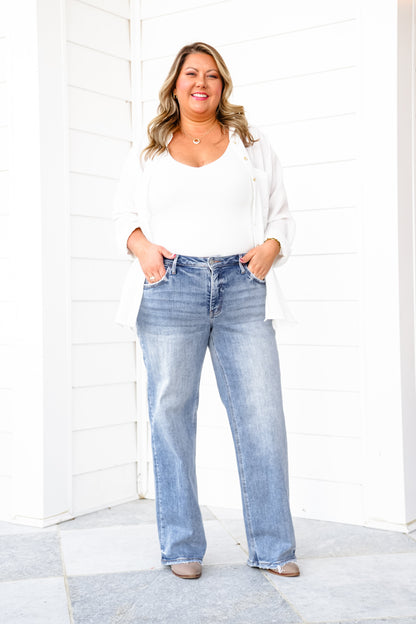Lovervet Mid Rise Medium Wash Tummy Control Dad Jean