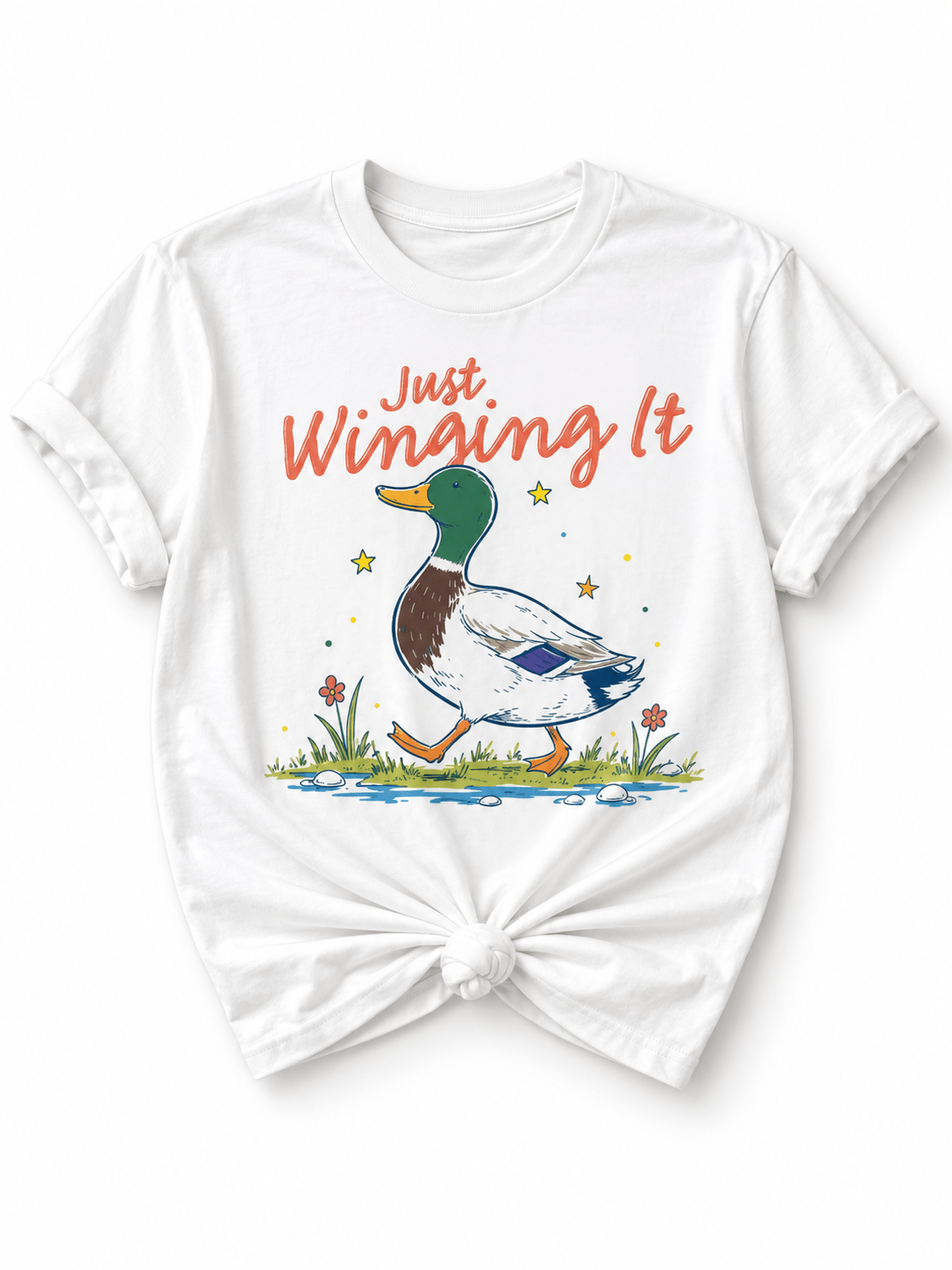 Plus/Reg Short Sleeve "Just Winging It" Duck Graphic Tee - Freckled Poppy