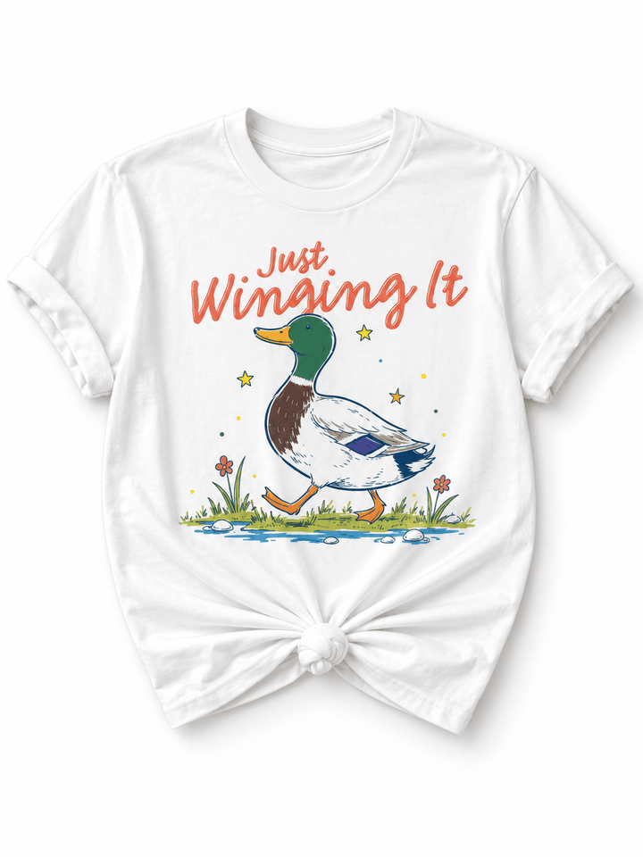 Plus/Reg Short Sleeve "Just Winging It" Duck Graphic Tee - Freckled Poppy