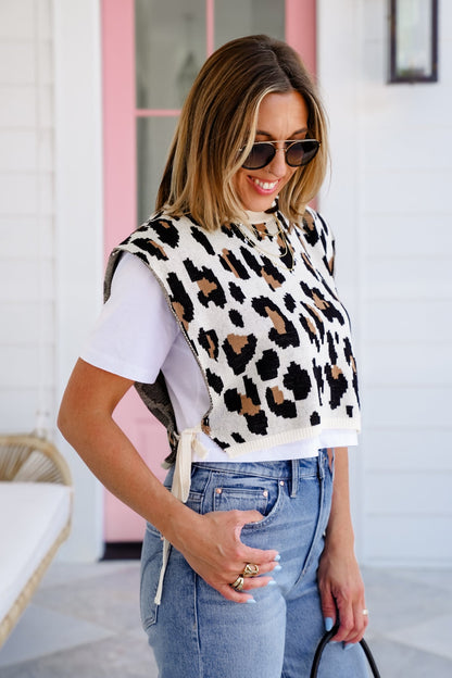 Plus/Reg  Short Sleeve Tee with Layered Leopard Sweater Vest