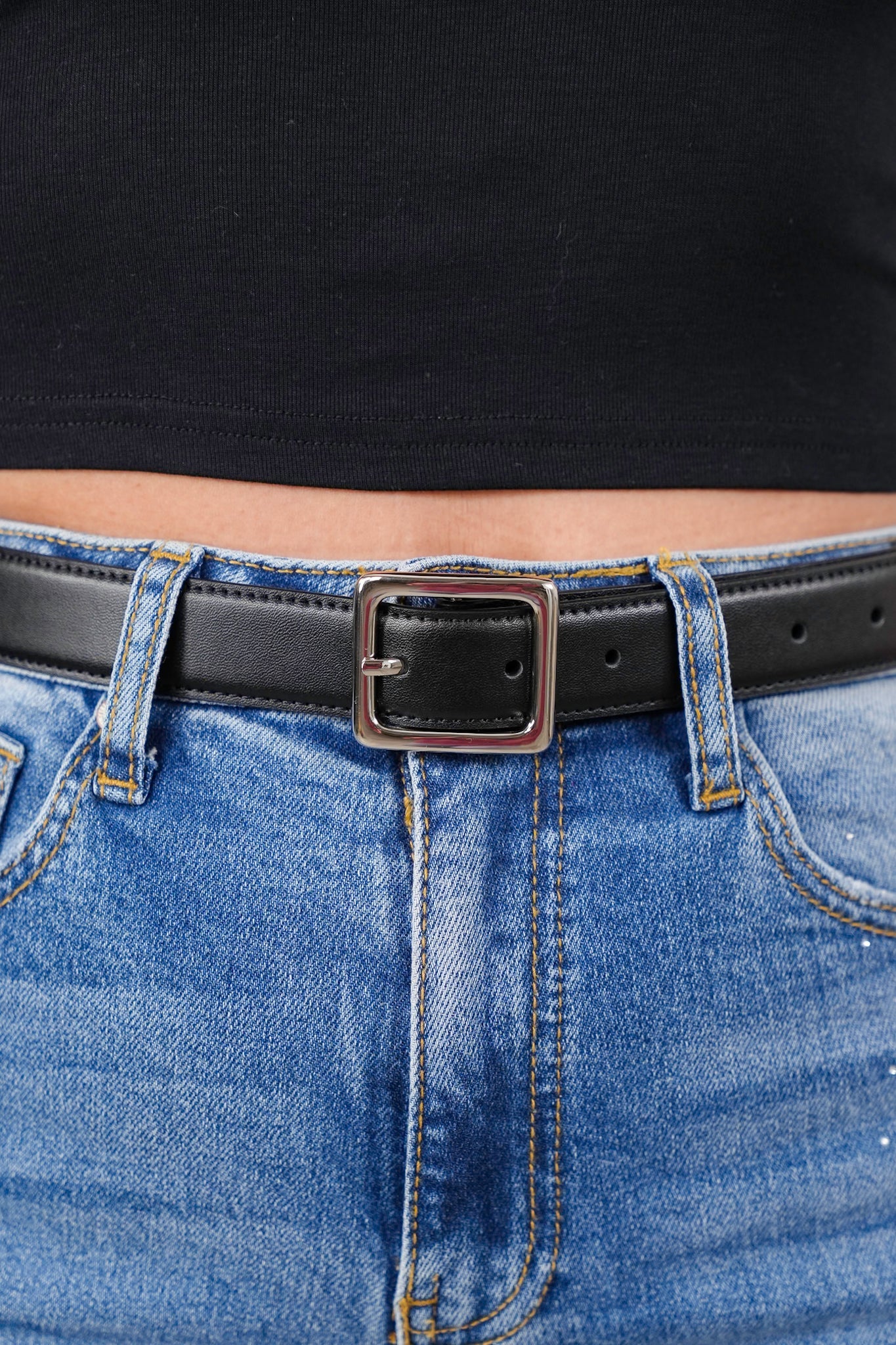 Classic Leather Belt with Square Buckle