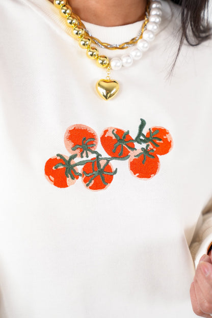 Long Sleeve Sweatshirt with Embroidered Tomatoes Detail