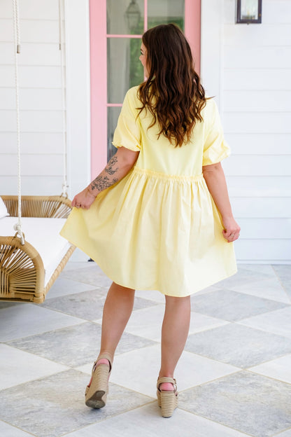 Plus/Reg Solid Cotton Short Sleeve Baby Doll Mini Dress