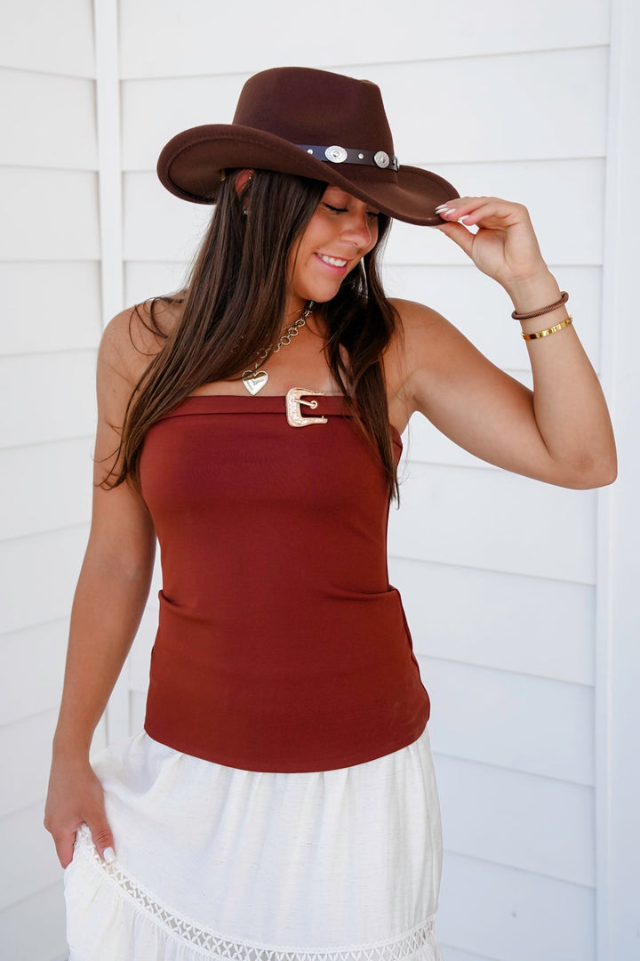 Strapless Top with Western Buckle Detail