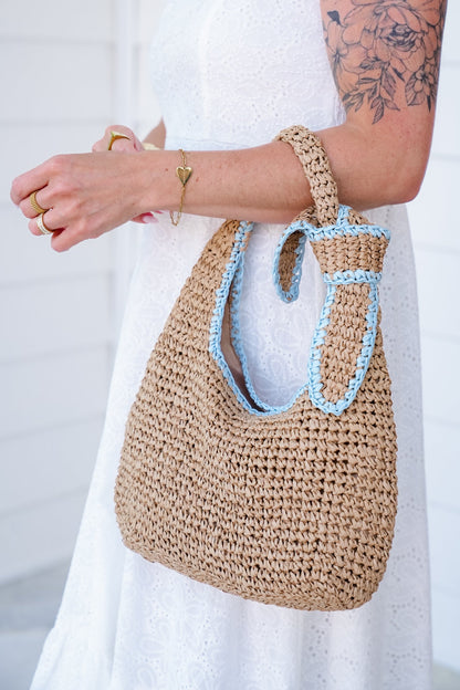 Ella Raffia Shoulder Bag with Knotted Strap